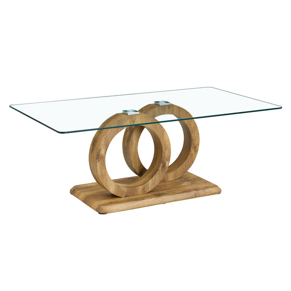 Modern Style Glass Top MDF Coffee Table with Natural Wood Color Base - Suitable for Living Rooms and Lounge Areas, with Product Dimensions of 47.2*25.6*17.8