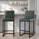 25.6 Inch Counter Height Bar Stools Set of 2 with PU Cushion and Back Modern Bar Chairs for Kitchen Island Counter with Metal Leg for Restaurant Dining Room Office, Green and Black