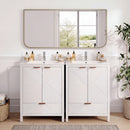 Modern 48' Bathroom Vanity Set with Textured Door Panels, Soft Close Hinges, White MDF Finish, Pine Legs, Single Faucet Hole, Large Storage & Drawer
