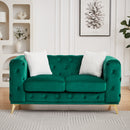 [Video] Classic modern sofa: 61.25-inch Chesterfield-style sofa with tufted detailing and luxurious velvet upholstery, featuring 2 throw pillows and metal legs,green