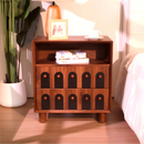 26' Tall Modern Nightstand with Charging Station, 23.75'' Wide Wood Bedside Table w/2 Storage Drawers, Large Mid Century End Table for Bedroom, Living Room, Curve mirror Design