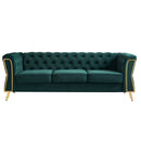 Modern Tufted Velvet Sofa 87.4 inch for Living Room Green Color