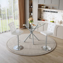 Modern Glass Bar Table and Adjustable Bar Stools Set of 2, Contemporary Counter Height Pub Table with Chrome Legs, White PU Leather Swivel Bar Chairs for Kitchen Island, Home Bar, Small Space