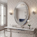 Oval Wall Mirror Crushed Diamond Inlay Sparkly Silver Mirror FramelessCrystal Accent Mirror with Crushed DiamondBorder, Silver Glass Decorative Mirror for Bathroom Bedroom Entryway Fireplace Mantel