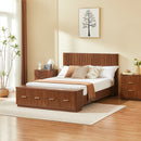 Queen Size Fluted Bed Frame with Storage, Wood & Steel Platform Bed with Footboard Bench & Hydraulic Lift Drawers, No Box Spring Needed (Walnut).