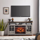 55 inch TV Media Stand with Electric Fireplace KD Inserts Heater,Gray Wash Color