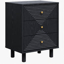 Modern Black 3-Drawer Nightstand with Solid Wood Legs, 18.7 Inches Wide, Matte Finish with Wood Grain Accent