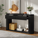TREXM  Oval Fluted Console Table with 2 Drawers and Bottom Shelf, Wood Entryway Table with Smooth Metal Slides for Living Room, Entryway (Black)