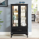 Lighted Curio Cabinet with Glass Doors and Adjustable Shelves 2 Door Wine Cabinet Display Curio Cabinet with LED Lights Light Black Finish and Drawer for Home Decor and Storage