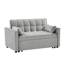 Modern Velvet Loveseat Futon Sofa Couch with Pullout Bed, Reclining Backrest, Toss Pillows, Gray, 3 in 1 Convertible Sleeper Sofa Bed