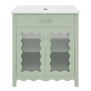 Modern Green Bathroom Vanity with Tempered Glass Doors, Rubber Wood Legs, Soft-Close Hinges, 31'