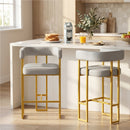 Modern Counter Height Bar Stools Set of 2, 26' Faux Leather Barstools with Backrest and Footrest, Gold Metal Frame Upholstered Island Chairs for Kitchen Dining Room, Light Grey