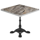 31.5' Square Outdoor Tulip Dining Table, Sintered Stone Tabletop with Luxury Faux Marble Print, Heavy Duty Cast Iron Base, Scratch & Wear Resistant, Waterproof Surface, Ideal for Indoor & Outdoor Use