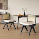 Chandigarh Dining Room Chairs, Cane Upholstered Kitchen Chairs Side Chairs(Set of 2),Black+natural cane+grey cushion