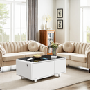 Modern Smart Coffee Table with Built-in Fridge and Freezer Drawers, Bluetooth Speaker, Wireless Charging, Touch Control Panel, USB Ports, Outlet Protection, Atmosphere light, White