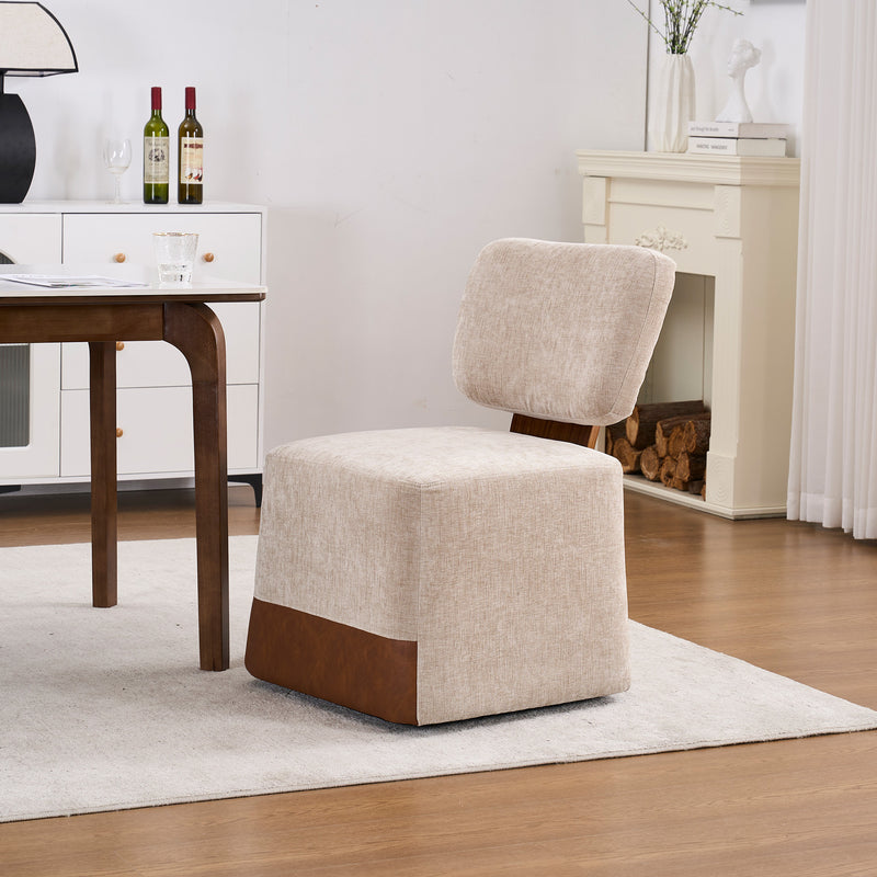Linen Upholstered Armless Dining Chair with Casters,BEIGE