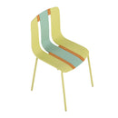 Four-Piece set of modern striped color-blocking single chairs, waterproof and fade-resistant, in Green, Yellow and Orange.Dimensions: 20.47*18.9*31.5 (in). PP seats with powder-coated metal legs.