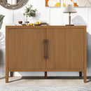 U_STYLE 47.25-Inch Farmhouse Sideboard with Pine Veneer and 2 Doors, Retro Buffet with Adjustable Feet, Minimalist Wooden Storage Cabinet with Metal Handles for Living Room, Kitchen