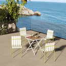 4-Pack Modern Striped Color Block Chairs - Waterproof PP Seat & Sturdy Metal Legs(White & Yellow)with Modern folding indoor/outdoor square table- PP tabletop with metal legs(White, khaki)