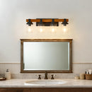 4-Light -Matte Black And Wooden Wall Lamps With Glass Lamp Shade (No Bulbs) For Dinning Room Hallway Bedroom