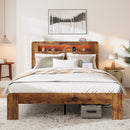 Bed Frame King Size, Wood Platform Bed Frame with Storage LED Light Headboard and 2 USB , Noise Free,No Box Spring Needed and Easy Assembly Tool,Large Under Bed Storage,Dark Brown