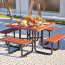 80.8' x 80.8' x 30.3' Square Picnic Table Set, Outdoor Dining Table with Solid Wood Top & Built-in Benches, 882LBS Capacity, Umbrella Hole – For Backyard, Park, Patio