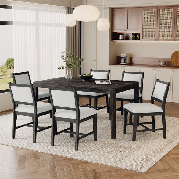 TREXM 7-Piece Retro Dining Table Set for 6, 1 Rectangular Wood Dining Table Set for 6 with Upholstered Chairs for Dining Room and Kitchen (Espresso)