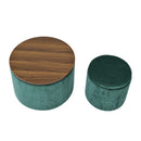 Classic Style 2-Piece Round Chenille Storage Ottoman Set with Drum Shaped Stool, MDF Desktop, Dark Green