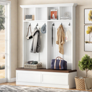 [Assembly Video] Farmhouse 4-in-1 Hall Tree with Wood Grain Bench, Mudroom Versatile Coat Rack with 2 Large Drawer, Entrance Organizer for Hallway, Living Room, White, 55.9'W (Same as N721P205660)