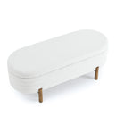 Elegant Ottoman Oval Storage Bench with Rubber Wood Legs in Beige, Foam Upholstery, 46''x17.7''x10.8''
