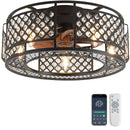19-inch recessed mesh cage ceiling fan with ABS blades, app and remote control, six speed settings with forward and reverse rotation, ideal for small spaces with a retro industrial style