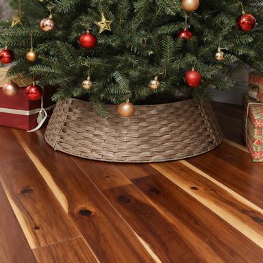 2.25 ft  Rustic Christmas Tree Skirt, Plastic Woven Christmas Tree Collar, Coffee