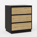 Modern Black & Brown Nightstand with 3 Drawers - 23.6' Wide Engineered Wood Bedside Table