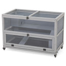 Wooden Hamster Cage, Gerbil Cage Enclosure with Tunnels, Detachable Tray, Wheels, Openable Top & Front, Small Animal Hutch for Mice, Rat, Gray