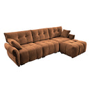 Three-Seater Sofa Set with Ottoman and Pillows, Solid Wood, Textured Chenille, High-Resilience Cushions, Burnt Orange