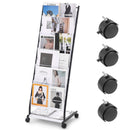 Brochure Display Rack, 6-Tier Magazine Literature Display Stand, Floor Standing Magazine Rack Newspaper Catalog Holders, Movable with 4 Wheels (2 Lockable) for Shop Exhibitions Office, 6 Pockets