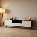 70.8-inch modern TV stand, suitable for televisions up to 85 inches, featuring enclosed storage and cable management, soft-close hinges and iron legs, ideal for the living room RR