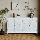 60'White Accent Cabinet with 4 Doors, Rustic Wood Sideboard Pantry Cabinet - Versatile Buffet Cabinet with Storage for Home Decor and Organization chic cabinet