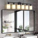 39' Modern 6-Light Vanity Bathroom Mirror Light, Frosted White Glass with Black Iron Frame, Contemporary Wall Sconce for Bedroom, Bathroom, and Dressing Room (No Bulbs)