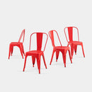 Set of 4 High Gloss Red Industrial Metal Dining Chairs 18 Inch Seat Height Stackable Indoor Outdoor, Lightweight Easy-Clean Surface, Easy Assembly, Durable Modern Design