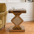 Crushed Diamond Mirrored End Table, Brown Side Accent Table, Small Mirrored Coffee Table for Living Room, Bedroom,