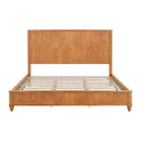 Natural Solid Wood King Platform Bed Frame with Tall Headboard, No Box Spring Needed, Crafted from Rubber Wood and Plywood
