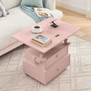 High-Gloss Lacquered Adjustable Height Rolling End Table with Charging Station&Universal Wheels with Brakes, Multi-functional Lift Top Table with Storage Drawers for Living Room Bedroom