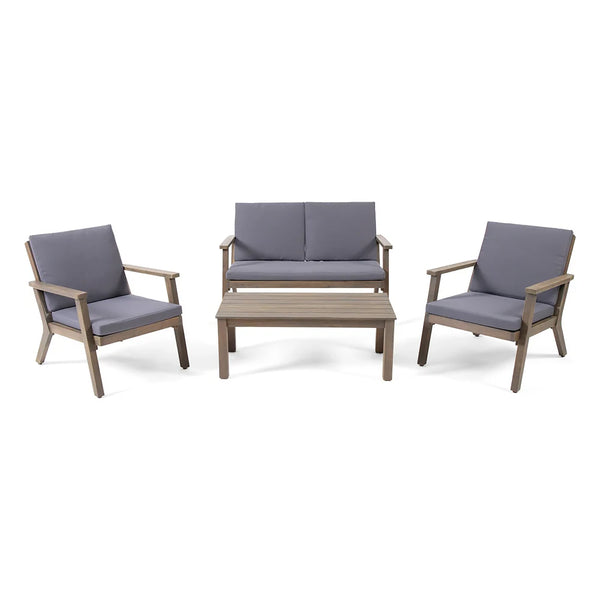 Avacyn Outdoor Acacia Wood 4 Seater Chat Set with Cushions