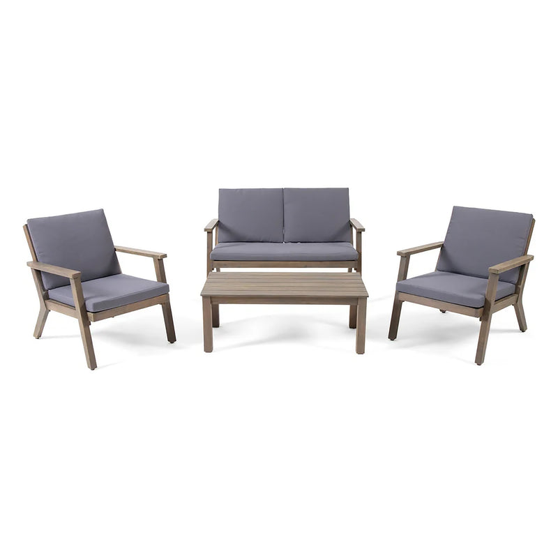 Avacyn Outdoor Acacia Wood 4 Seater Chat Set with Cushions