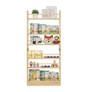 6 Tier Behind The Door Bookshelf, Wooden Kids Bookshelf with Open Storage, Wall Mount Shelve & Space- Saving, Solid Wood Bookshelf for Bedroom, Living Room, Playroom (Natural Wood)