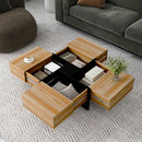 ON-TREND Unique Design Coffee Table with 4 Hidden Storage Compartments, Square Cocktail Table with Extendable Sliding Tabletop, UV High-gloss Design Center Table for Living Room, 31.5'x 31.5'