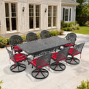 9-Piece All-Weather Cast Aluminum Dining Set, Include 8 Swivel Chairs and Rectangular Table With Black Frame