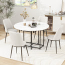 TOPMAX Space-Saving 5-Piece Extendable Kitchen Dining Table Set for Small Spaces - Round Faux Marble Top with Black Frame, 4 Upholstered Chairs, Compact Foldable Design,White+Beige