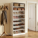 9 Tier Shoe Cabinet, Heavy Duty Wood Shoe Storage Cabinet, Freestanding Tall Shoe Cabinet with Adjustable Shelves & Open Storage for Entryway, Hallway, Living Room, Cloakroom, White